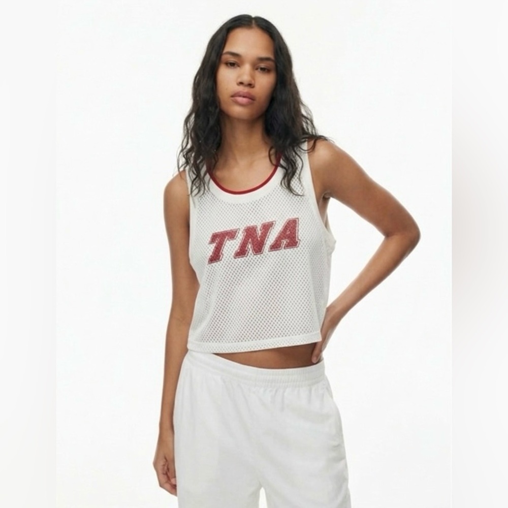 Aritzia TNA "Forward" Mesh Basketball Jersey Sz. S | White / Red